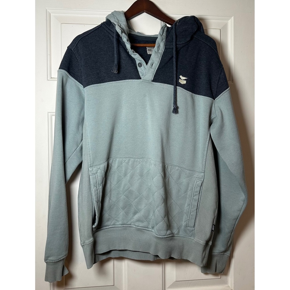 Jetty Men's Colorblock Hoodie Quilted Pocket‎ Blue Gray & Green Size M